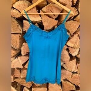 Y2K Small Blue Lace Trim Cami‎ Tank Top Under Shirt Layer Gilmore Gossip Girl